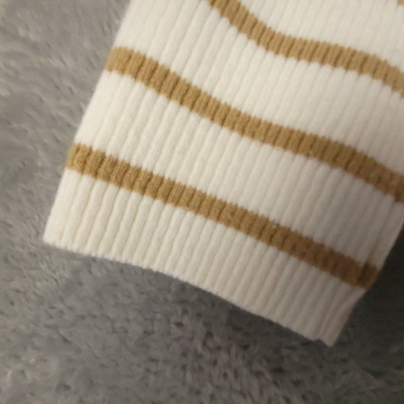 Vanity Womens Sweater Knit Pullover Striped 3/4 Sleeve Lace Collar Beige Brown M - Picture 9 of 9